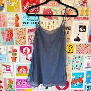 VINTAGE SILK & SATIN SLIP TANK TOP MESH SHIRT